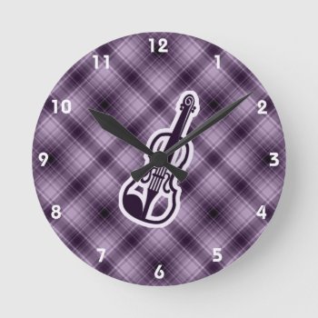 Purple Violin Round Clock by MusicPlanet at Zazzle