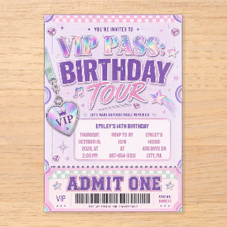 Purple VIP Pass Concert Birthday Acrylic Rsvp Card