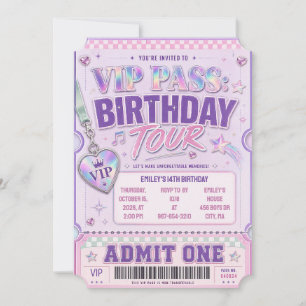 Purple VIP Pass Concert Birthday Invitation