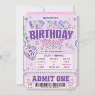 Purple VIP Pass Concert Birthday Invitation