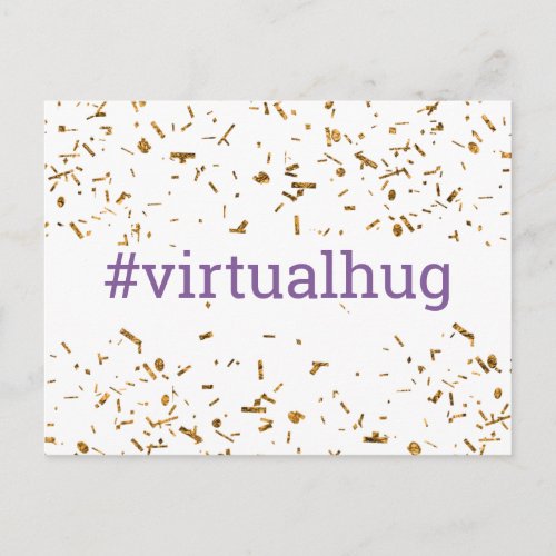 Purple Virtual Hug Hashtag Gold Faux Confetti Postcard