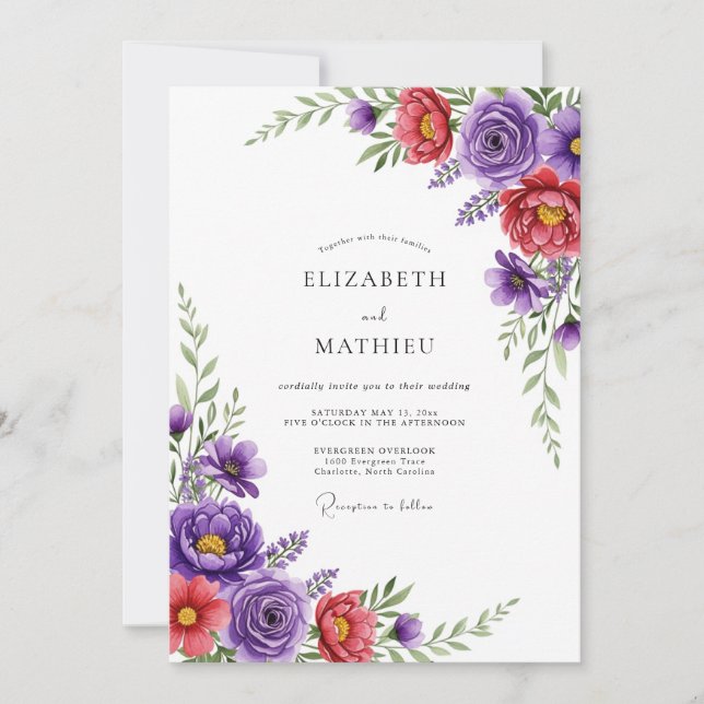 Purple Vivid Spring Wedding Invitation (Front)