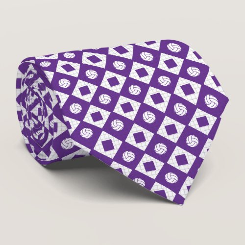 Purple Volleyball Argyle Pattern Neck Tie