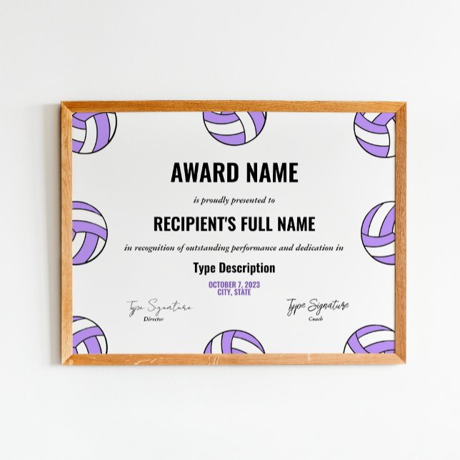 Purple Volleyball, best player recognition award Poster (Creator Uploaded)