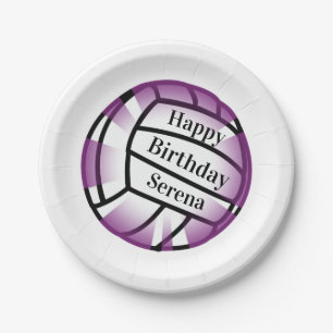 Purple Volleyball Birthday Paper Party Plates