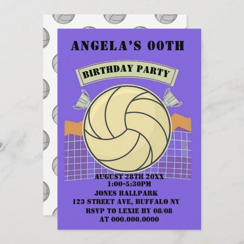 Purple Volleyball Birthday Party Invites