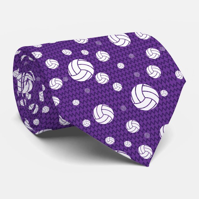 Purple Volleyball Chevron Patterned Neck Tie (Rolled)