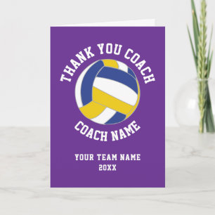 Purple Volleyball Coach Team Appreciation Letterpress Thank You Card