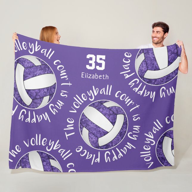 Purple volleyball court happy place typography fleece blanket (In Situ)