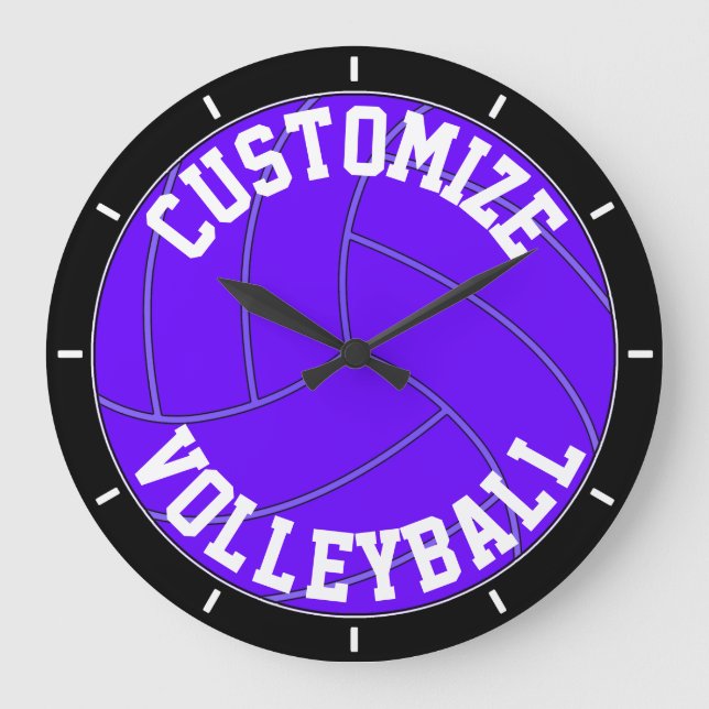 Purple Volleyball Custom Team Name/Text Wall Clock (Front)