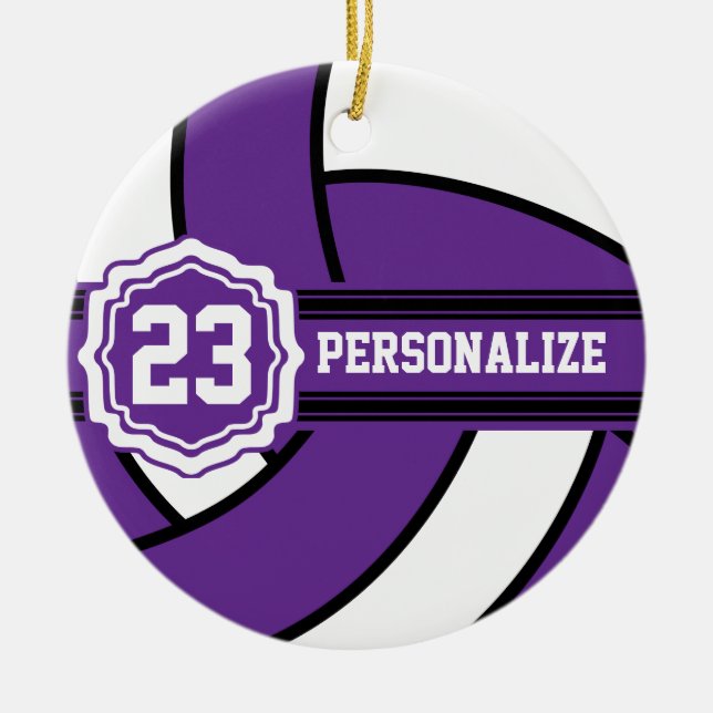 Purple Volleyball | DIY Name and Number Ceramic Ornament (Front)