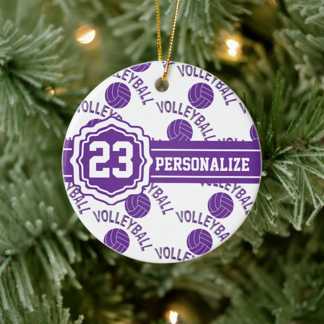 Purple Volleyball | DIY Name and Number Ceramic Ornament (Tree)
