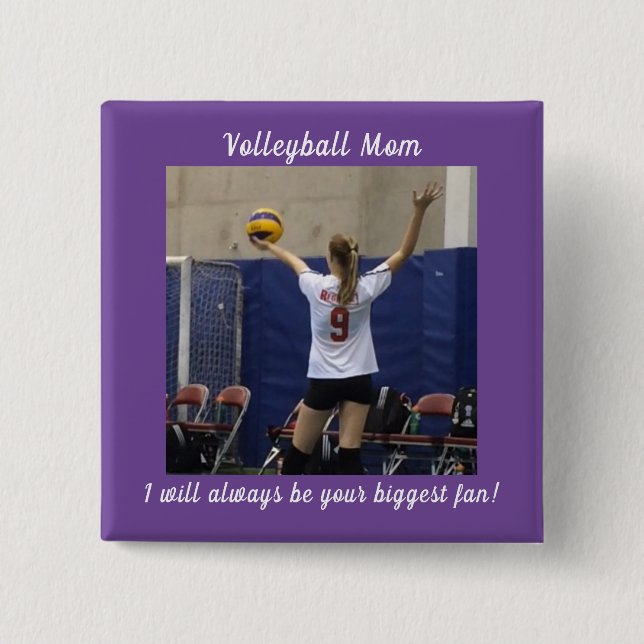 Purple Volleyball Mom Photo Button (Front)