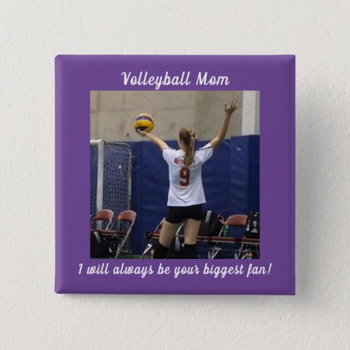 Purple Volleyball Mom Photo Button