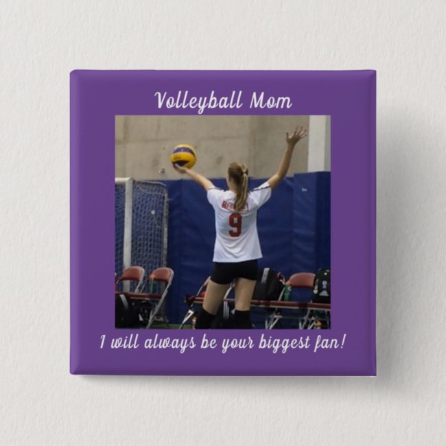 Purple Volleyball Mom Photo Button