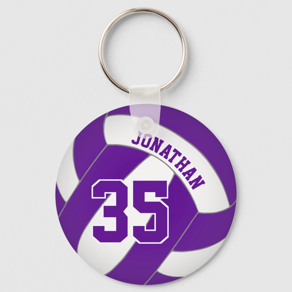 purple volleyball player custom name jersey number keychain