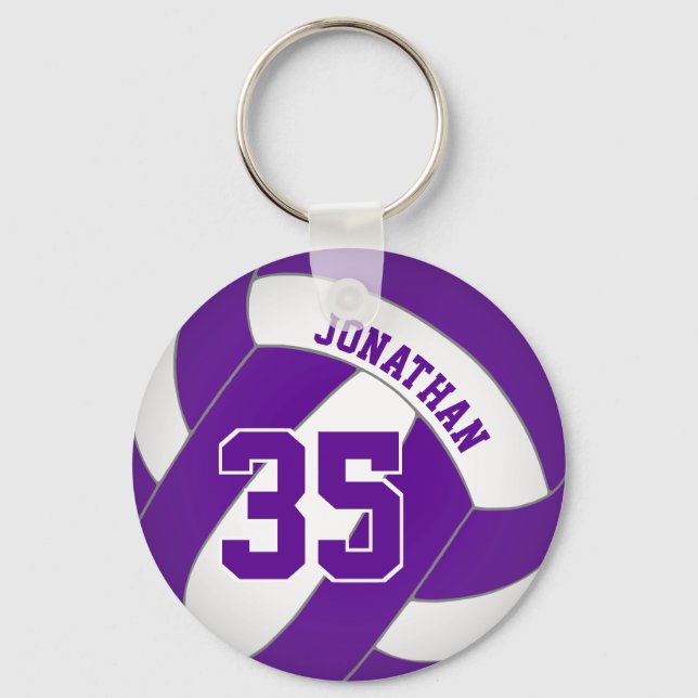 purple volleyball player custom name jersey number keychain (Front)