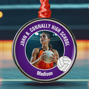 Purple Volleyball Player Photo Christmas Gift Metal Ornament