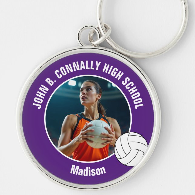 Purple Volleyball Player Photo Keepsake Keychain (Front)