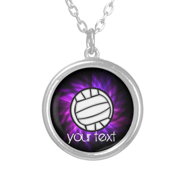 Purple Volleyball Silver Plated Necklace (Front)