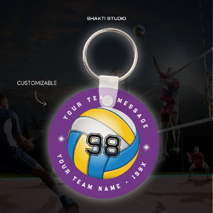 Purple Volleyball Sports Team Round Keychain