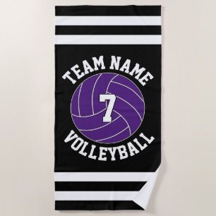 Purple Volleyball Team Name & Player Number Custom Beach Towel