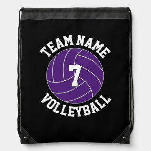 Purple Volleyball Team Name Player Number Custom Drawstring Bag