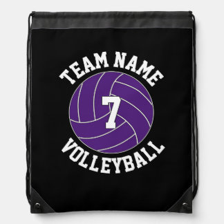 Purple Volleyball Team Name Player Number Custom Drawstring Bag