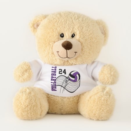Purple Volleyball With Name And Number Teddy Bear
