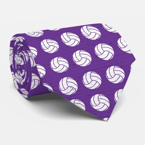 Purple Volleyball Wood Floor Patterned Neck Tie