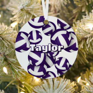 purple volleyballs with athlete name keepsake metal ornament