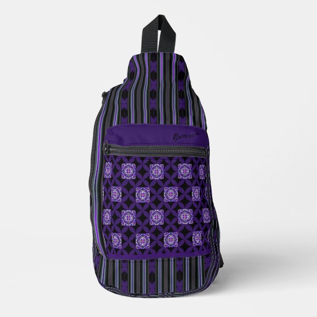purple w3 printed backpack sling bag (Front)
