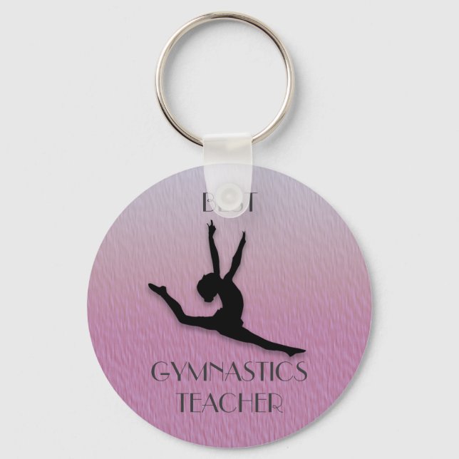 Purple w/ Black Silhouette Gymnastics Teacher Gift Keychain (Front)