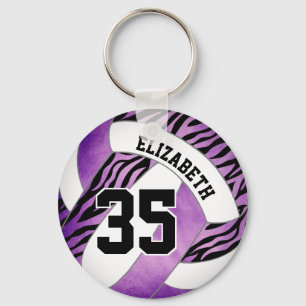 purple w zebra stripes accent girls volleyball keychain