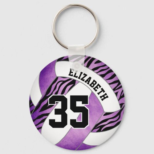 purple w zebra stripes accent girls volleyball keychain