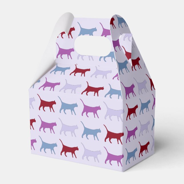 Purple Walking Cat Pattern Favor Boxes (Front Side)
