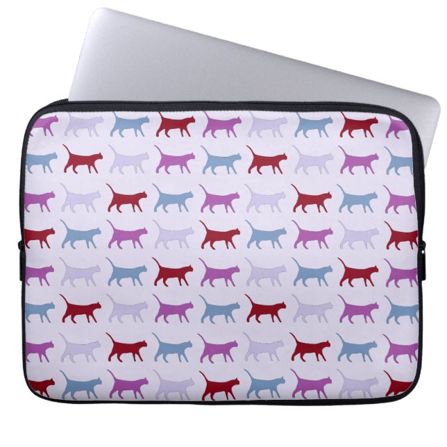 Purple Walking Cat Pattern Laptop Sleeve (Front)
