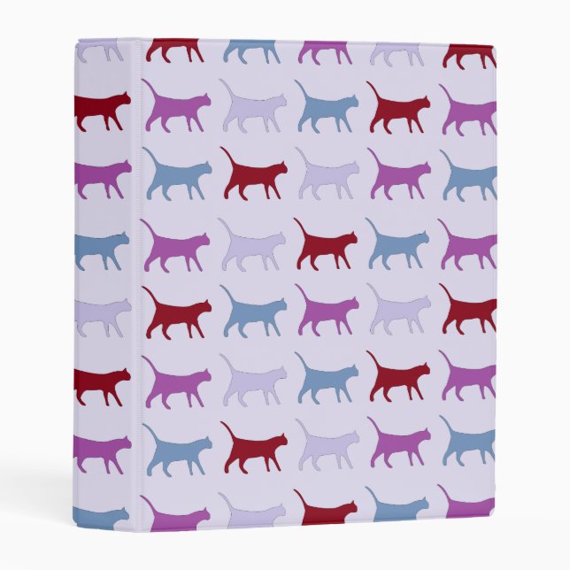 Purple Walking Cat Pattern Mini Binder (Front/Spine)