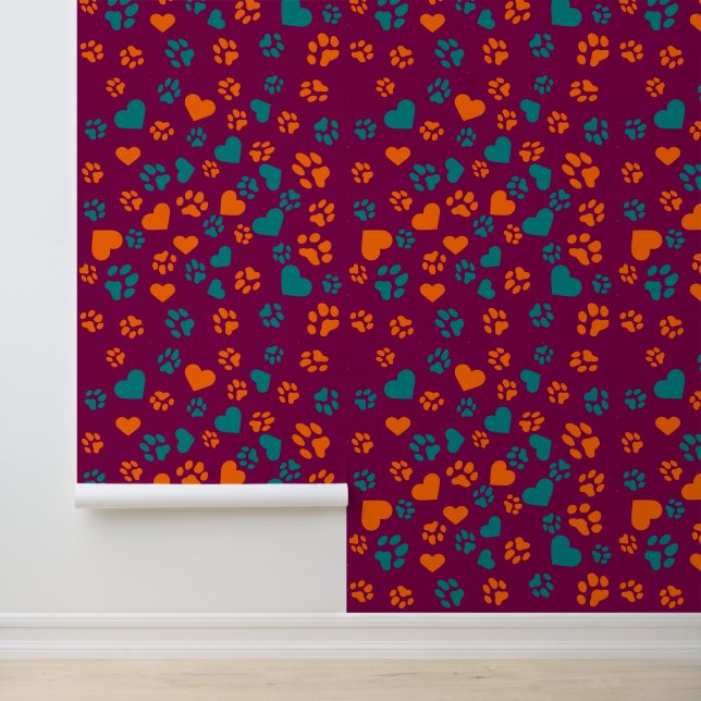 Purple Wallpaper & Paw Prints Pattern Orange Blue Wallpaper (Application)