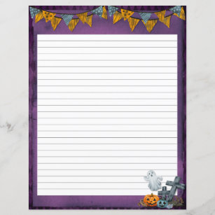 Purple Wash Halloween Stationary Lined Paper 