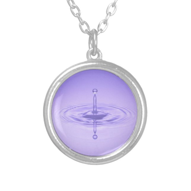 Purple Water Drop Reflection Limitless Ocean Love Silver Plated Necklace (Front)