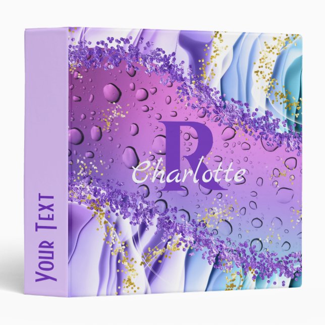 Purple Water Droplets | Blue and White Ombre 3 Ring Binder (Front/Spine)
