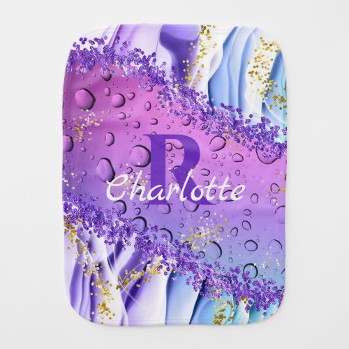 Purple Water Droplets  Blue and White Ombre Baby Burp Cloth