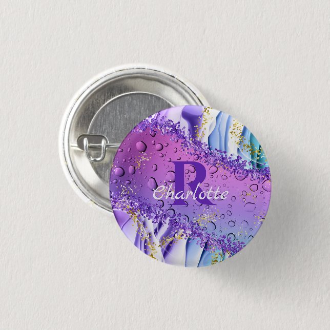 Purple Water Droplets | Blue and White Ombre Button (Front & Back)