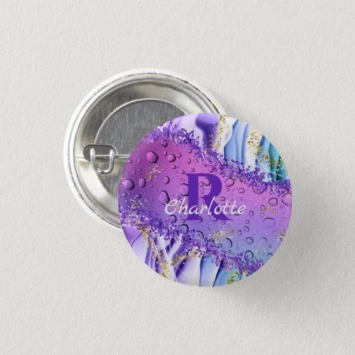 Purple Water Droplets  Blue and White Ombre Button