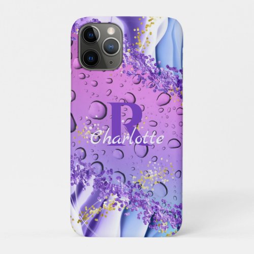 Purple Water Droplets  Blue and White Ombre iPhone 11 Pro Case