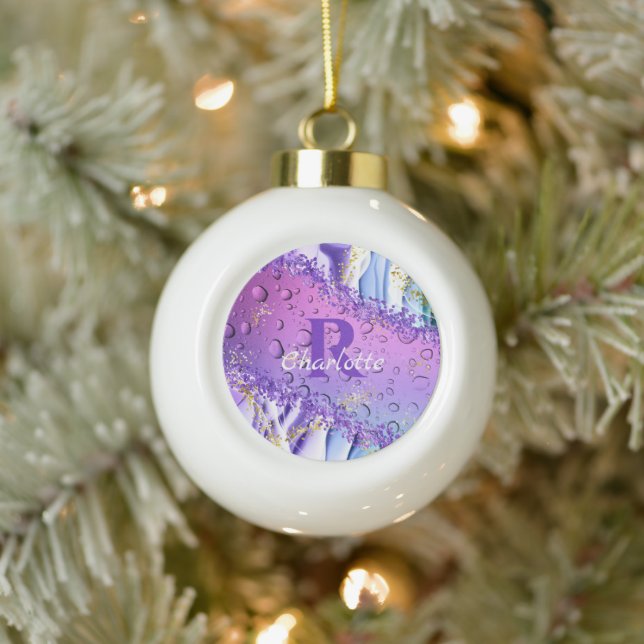 Purple Water Droplets | Blue and White Ombre Ceramic Ball Christmas Ornament (Tree)