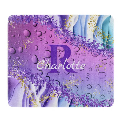Purple Water Droplets  Blue and White Ombre Cutting Board