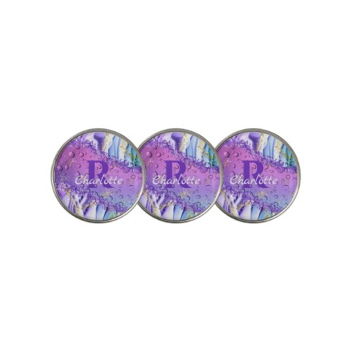 Purple Water Droplets  Blue and White Ombre Golf Ball Marker