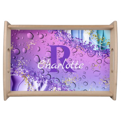Purple Water Droplets  Blue and White Ombre Serving Tray